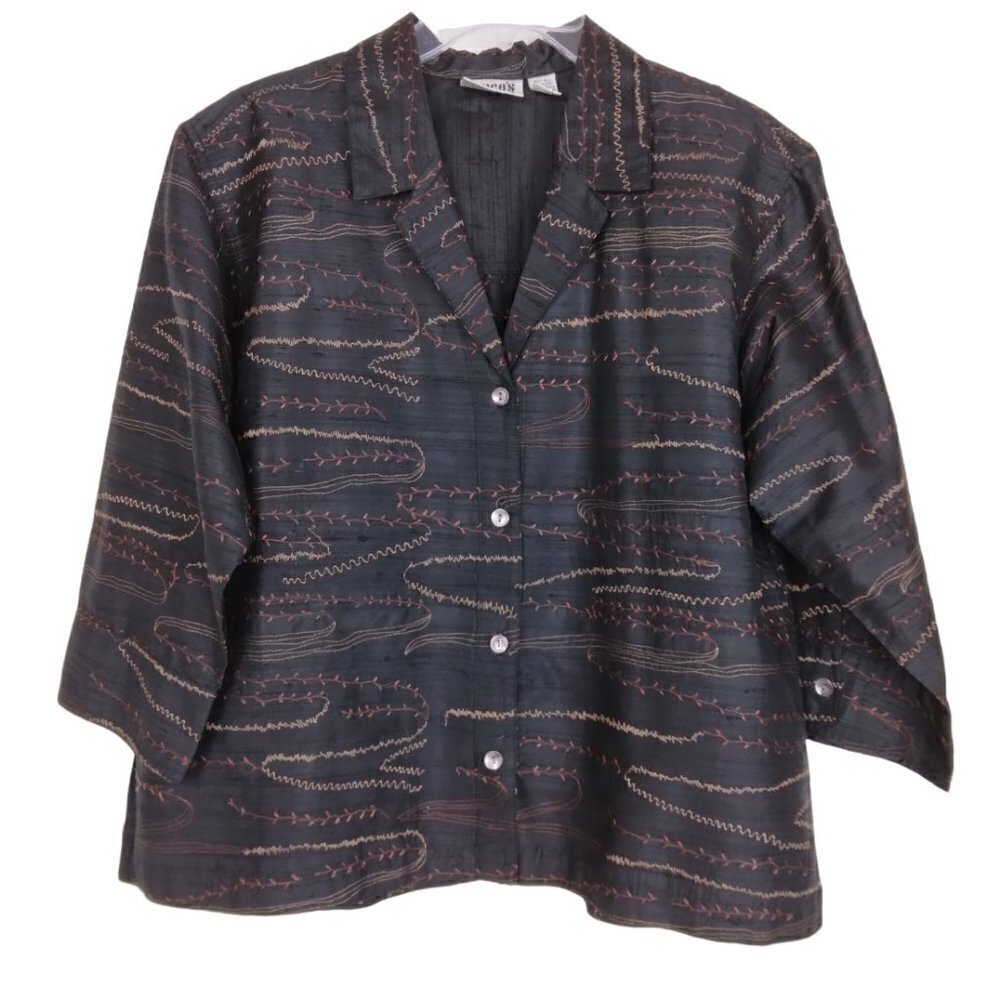 Chico's | Black 100% Silk Embroidered Shacket Jacket | Size M